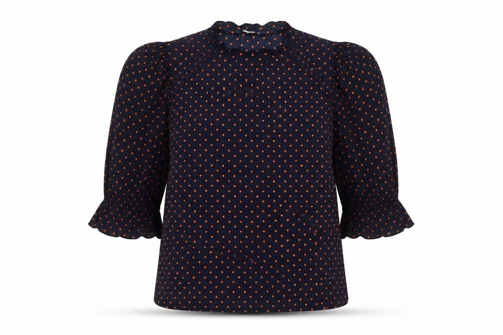 Zara Woman Blue Polka Dot Puff Sleeve Blouse Size S