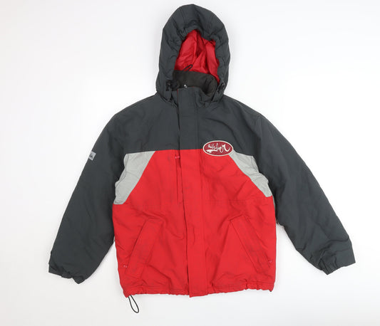 Quiksilver Mens Red Grey Hooded Parka Jacket Size L Winter Coat