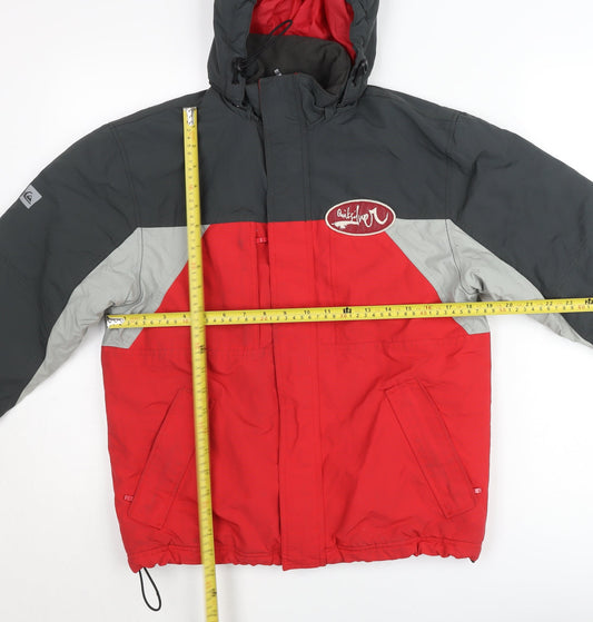 Quiksilver Mens Red Grey Hooded Parka Jacket Size L Winter Coat