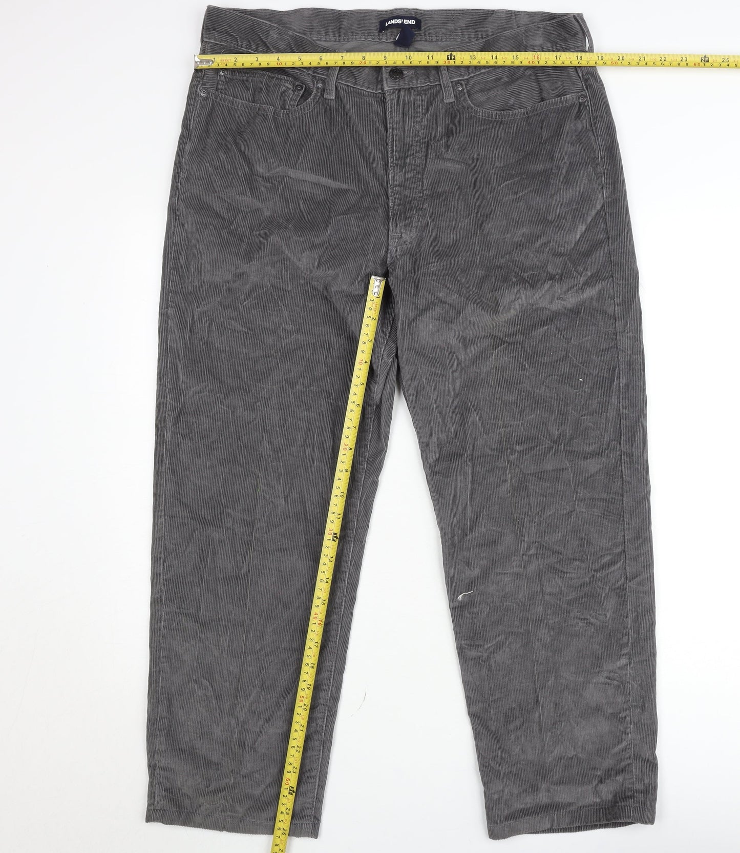 Lands' End Men's Grey Corduroy Trousers Size 36 Traditional Fit