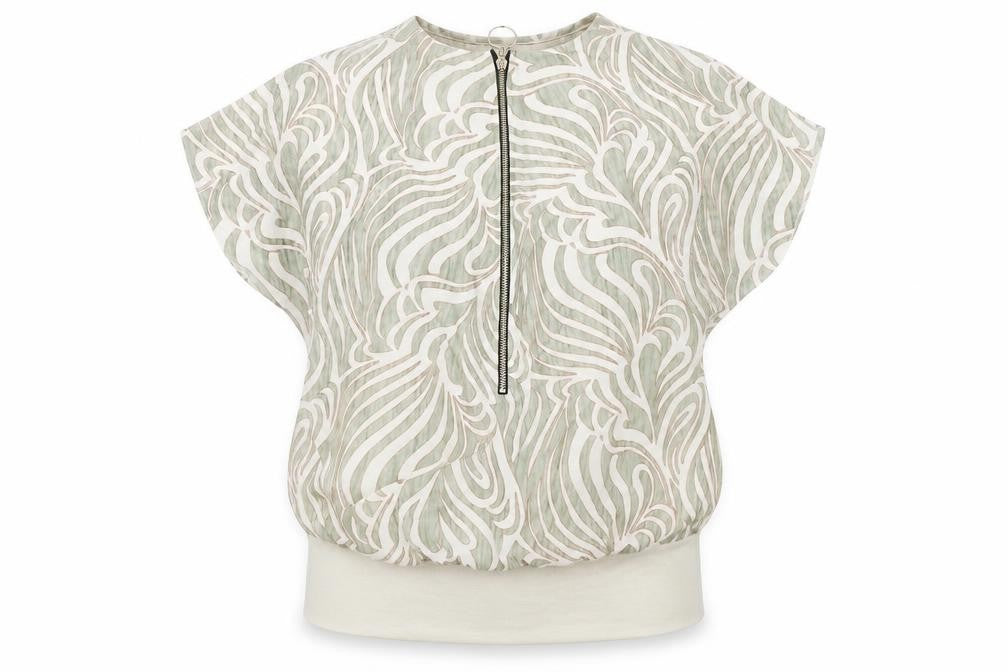Pala D’Oro Women’s Beige Geometric Zip Tunic Blouse Size L