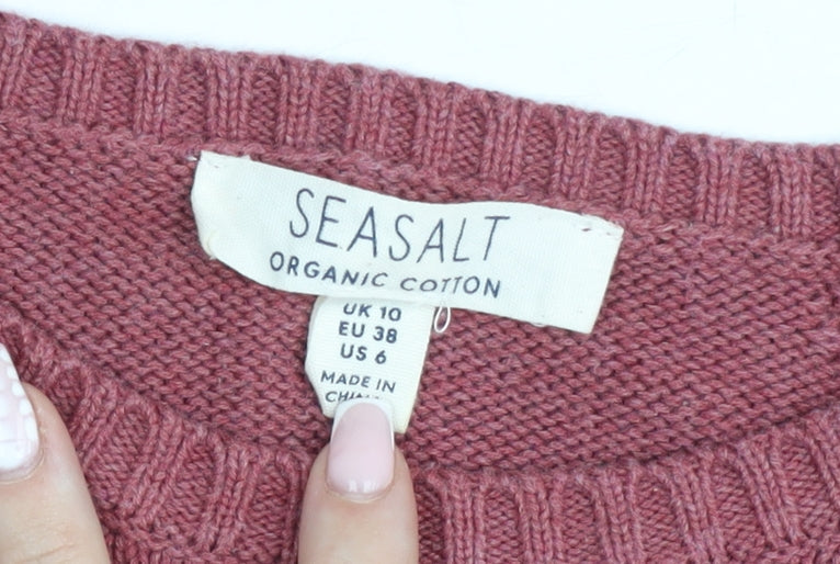 Seasalt Women Pink Organic Cotton Crew Neck Jumper UK 10
