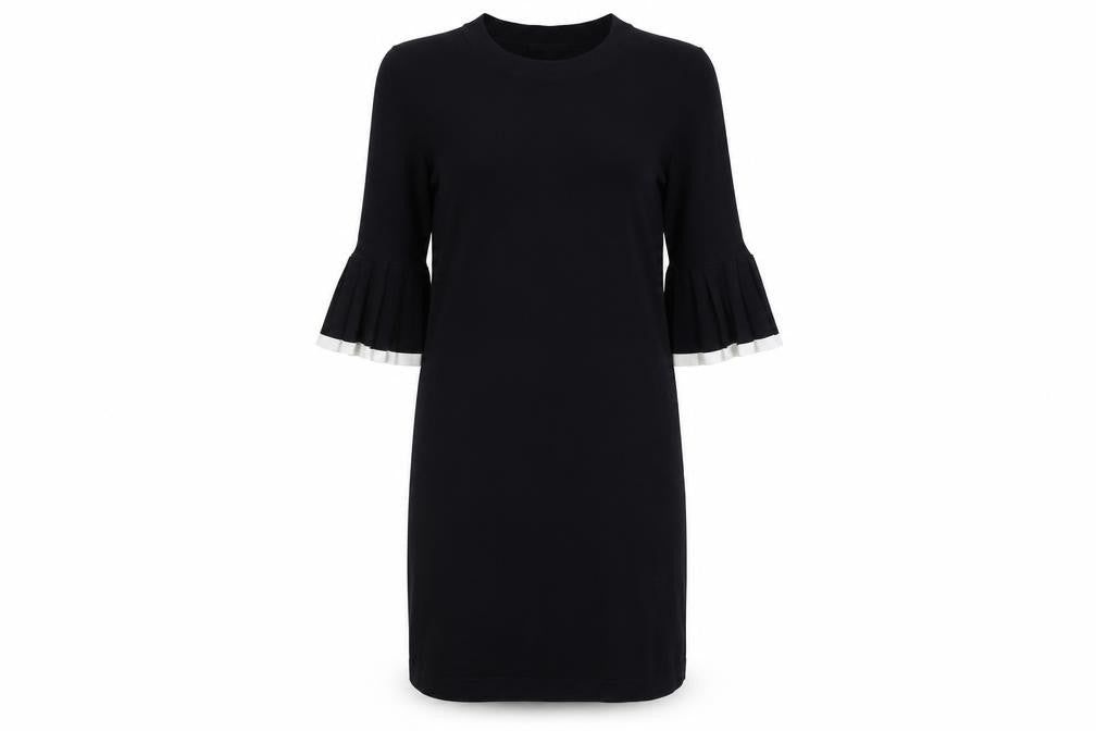Front view of COS Women Black XS Shift Dress with Pleated 3/4 Sleeves