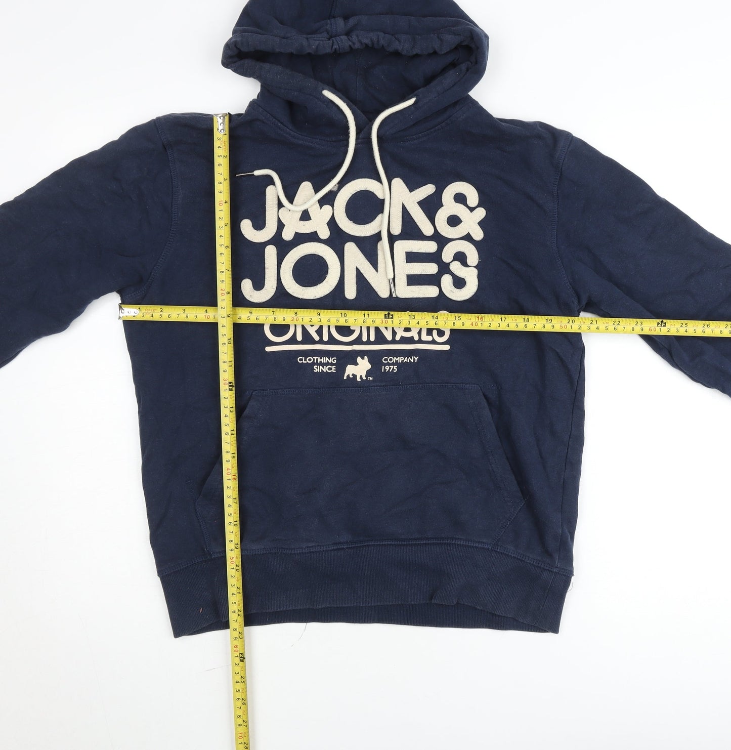 Jack & Jones Mens Blue Pullover Hoodie L Graphic Fleece Sweatshirt