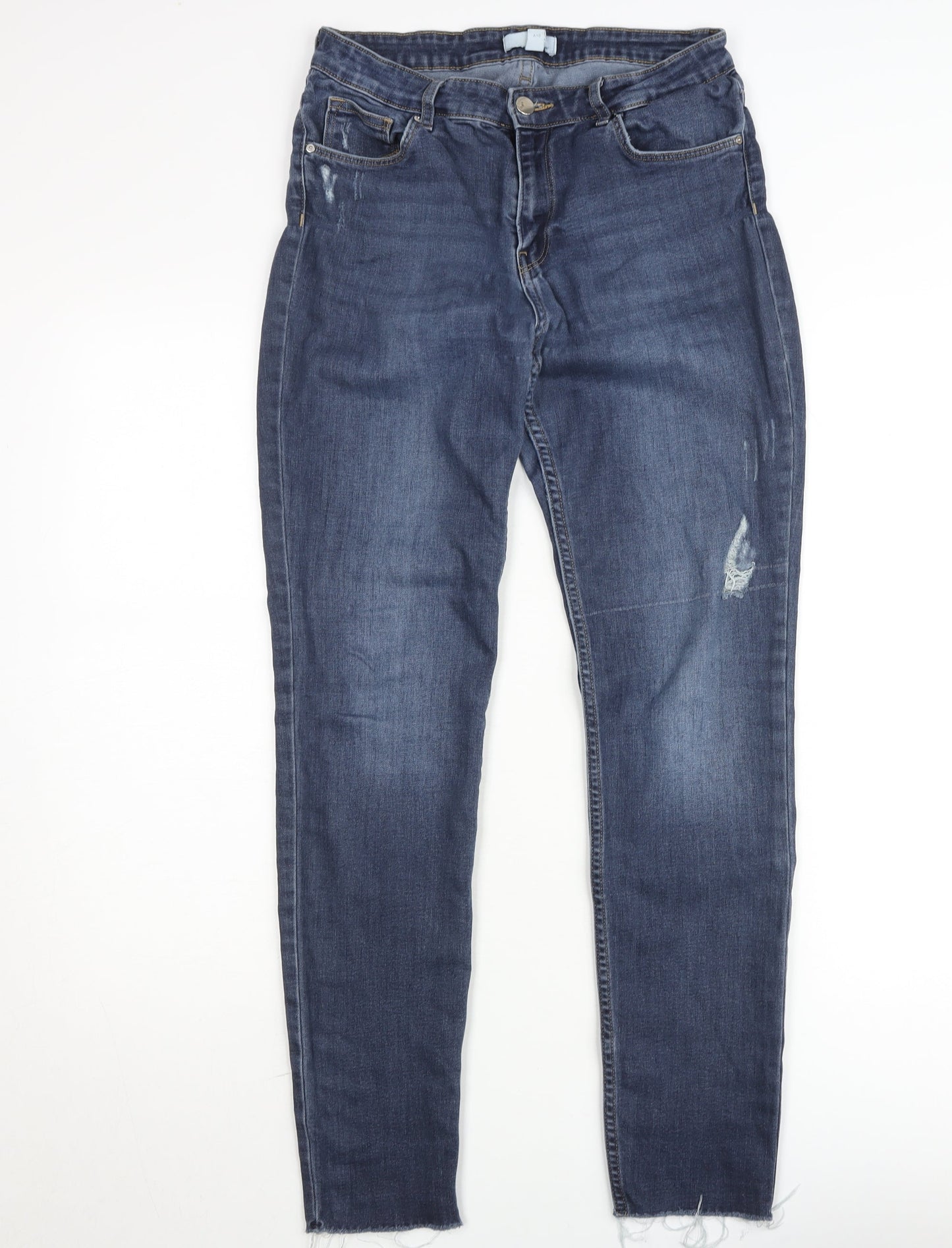H&M Women Blue Distressed Skinny Jeans UK 12 High Rise Denim