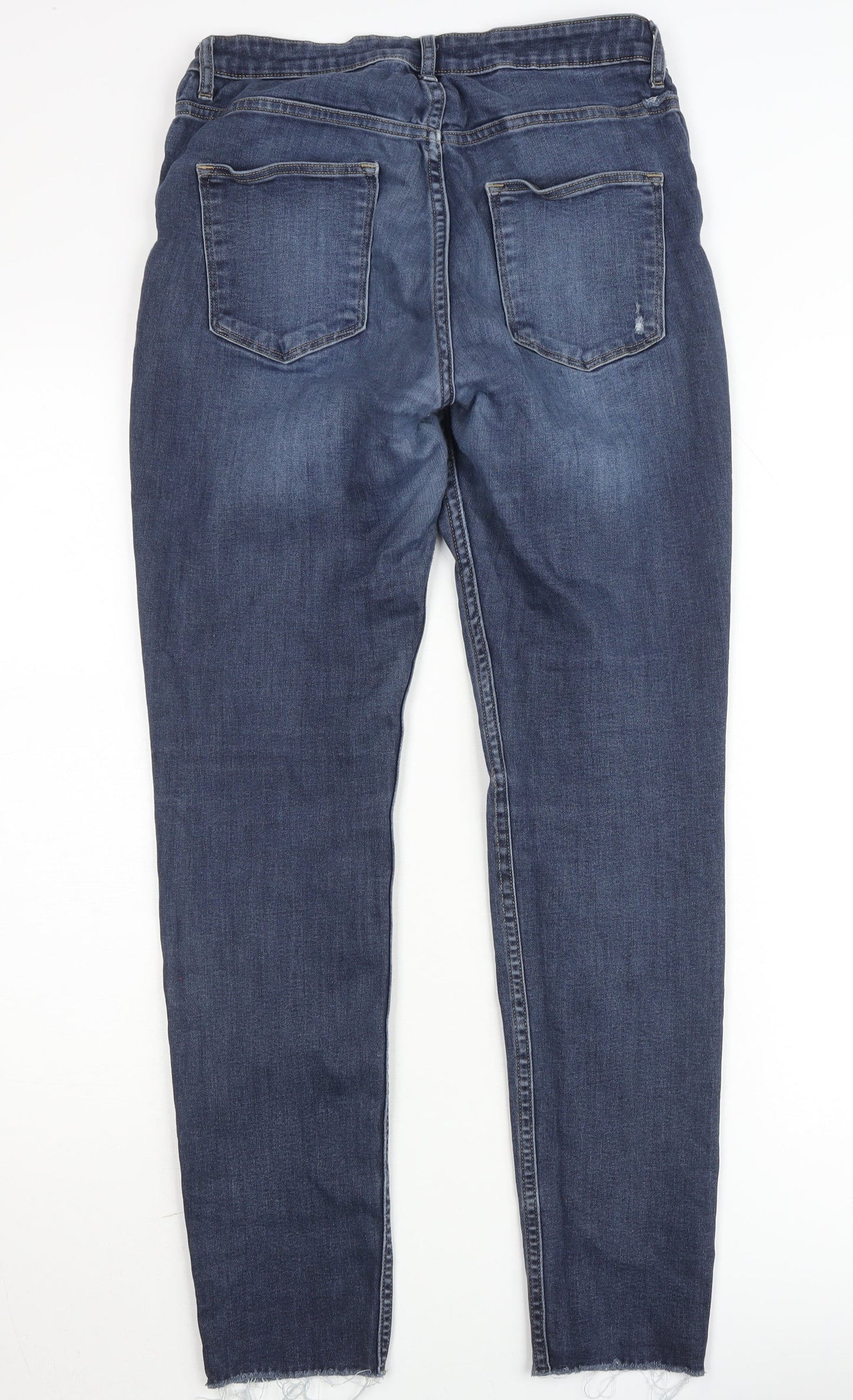 H&M Women Blue Distressed Skinny Jeans UK 12 High Rise Denim