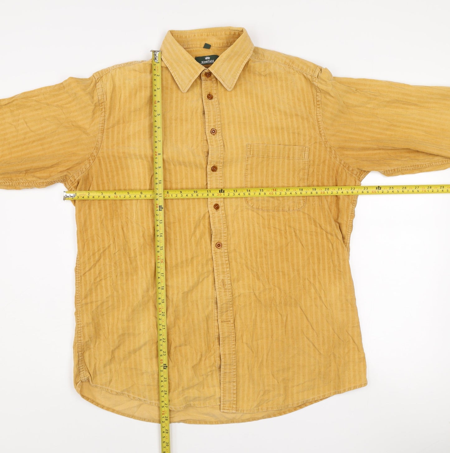 Kingfield Men's Yellow Striped Cotton Long Sleeve Button-Up Shirt M