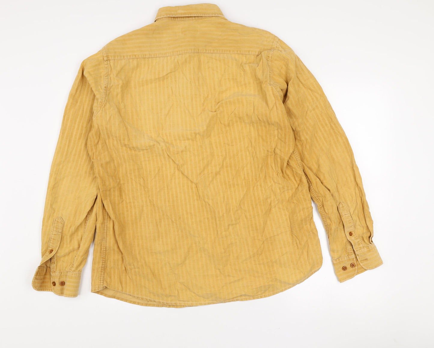 Kingfield Men's Yellow Striped Cotton Long Sleeve Button-Up Shirt M