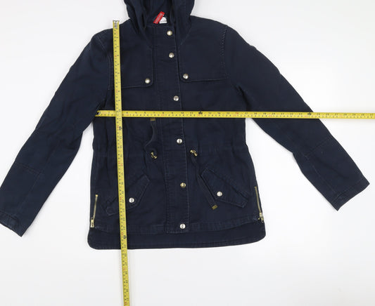 H&M Divided Women's Blue Hooded Cotton Parka Jacket Size 10