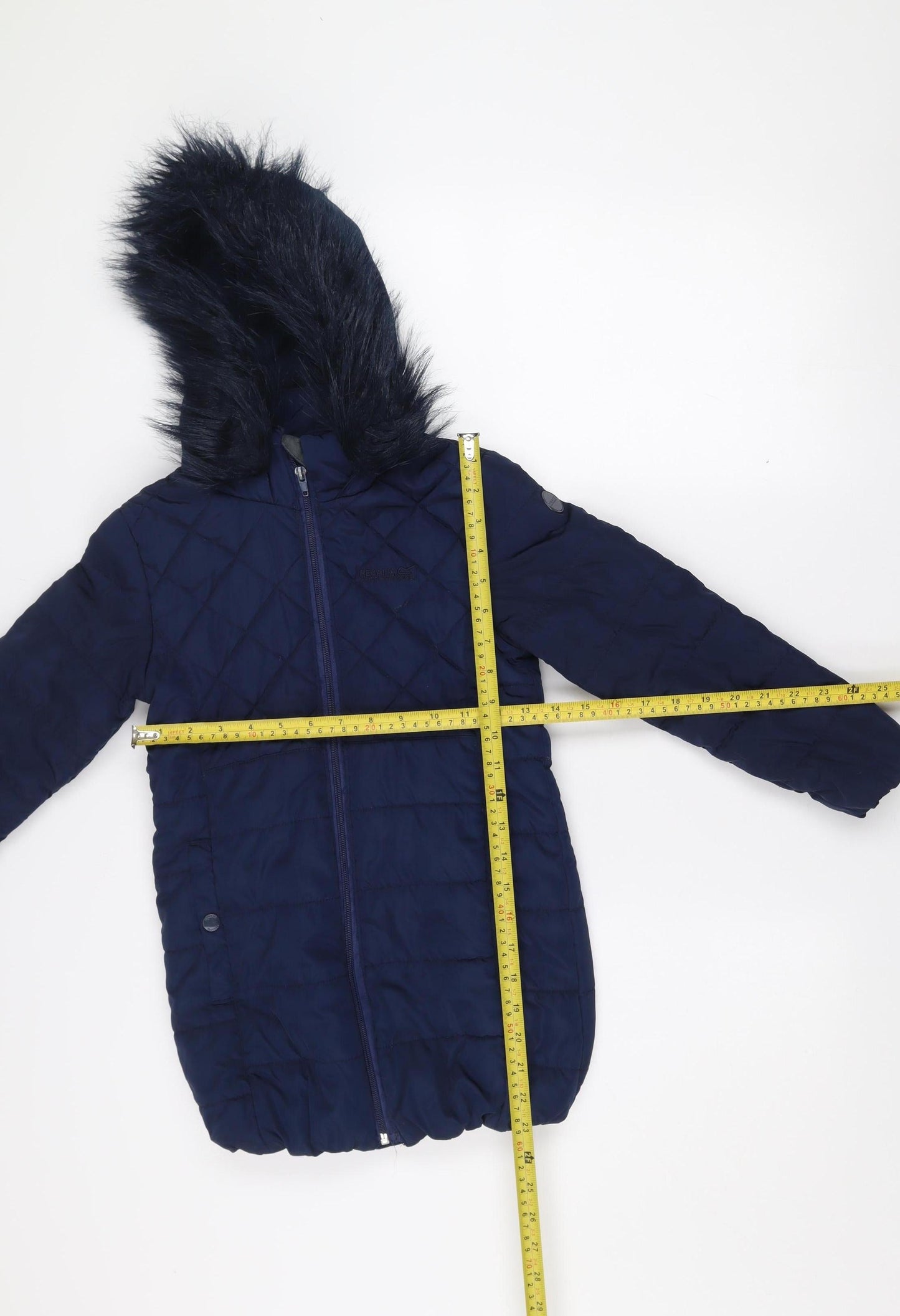 Regatta Girls Blue 7-8 Years Quilted Hooded Puffer Coat with Faux Fur Trim