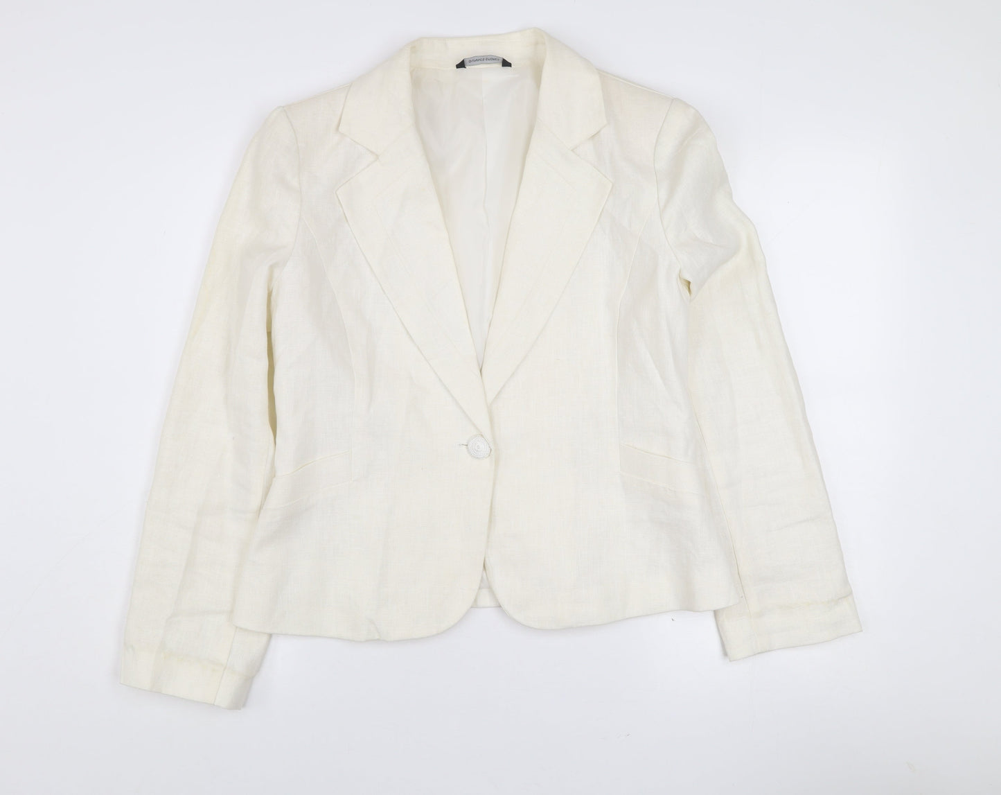 St. Bernard Womens Ivory Linen Blazer Size 14 Tailored Notch Lapel Jacket