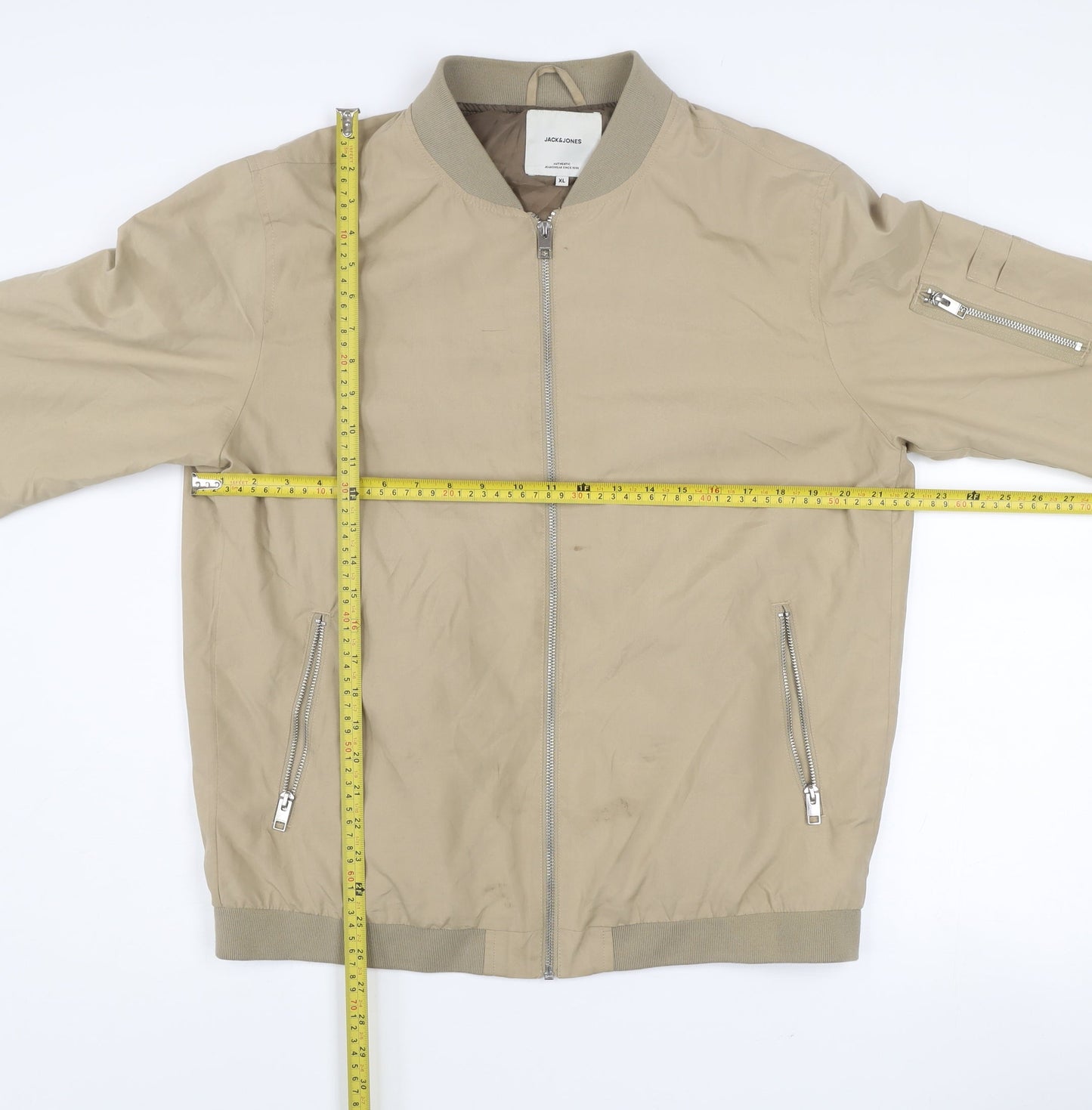 Jack & Jones Men’s Beige XL Bomber Jacket Full Zip Casual Style