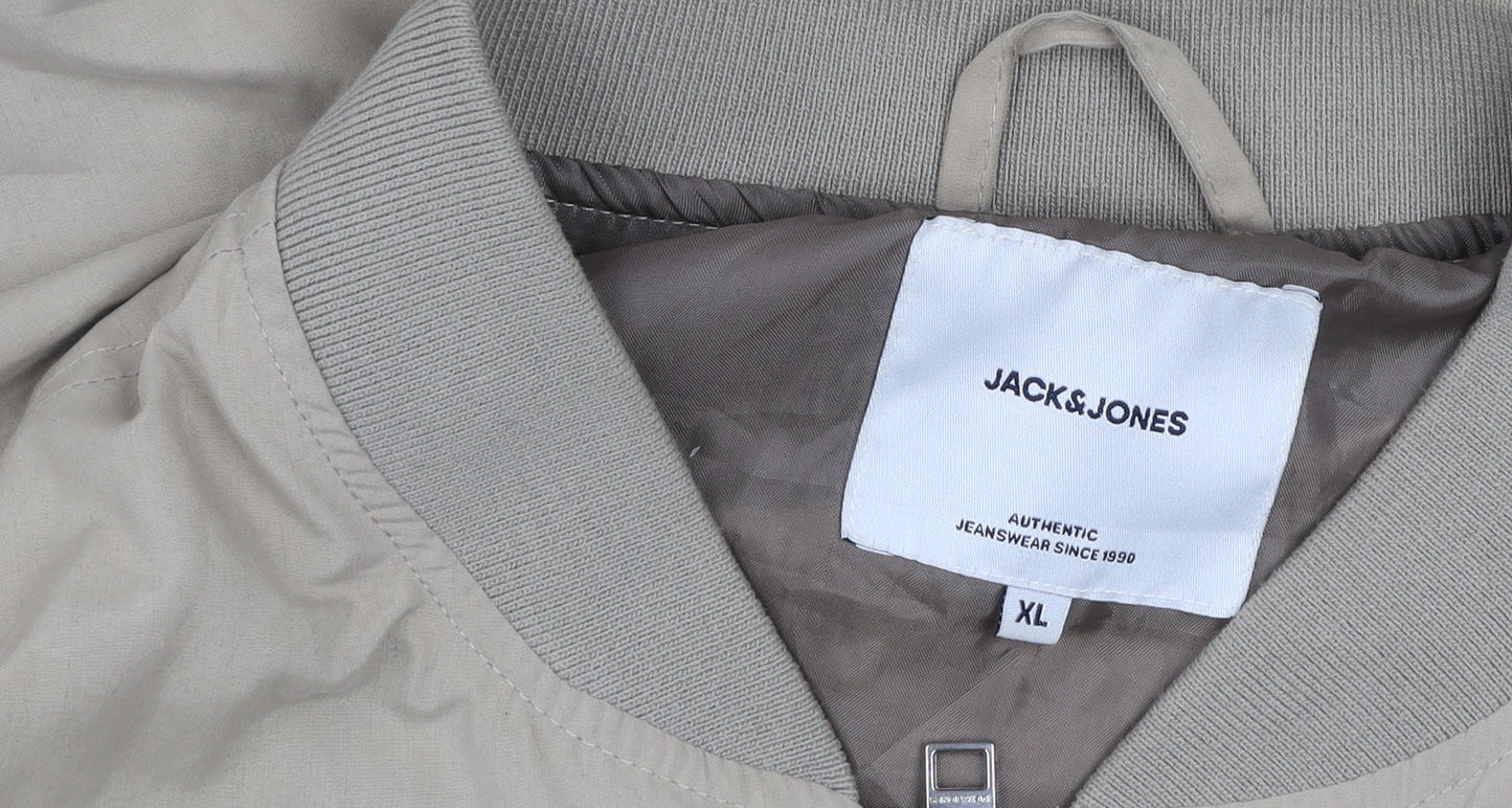 Jack & Jones Men’s Beige XL Bomber Jacket Full Zip Casual Style