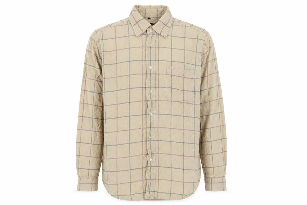 McNeal Men's Beige Check Corduroy Long Sleeve Cotton Shirt M
