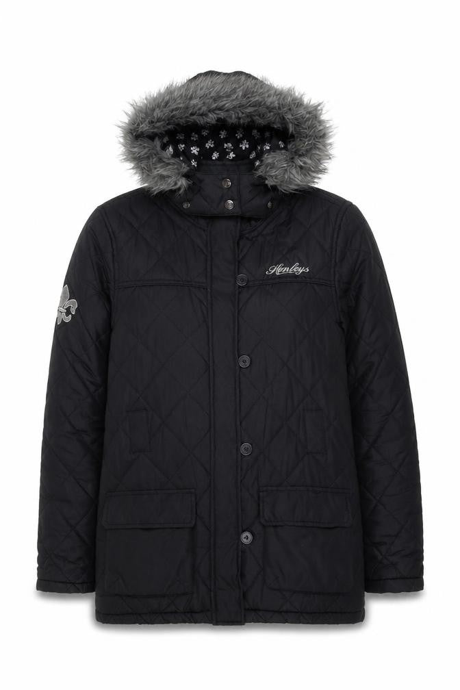 Henleys Women’s Black Quilted Hooded Puffer Jacket Size 2