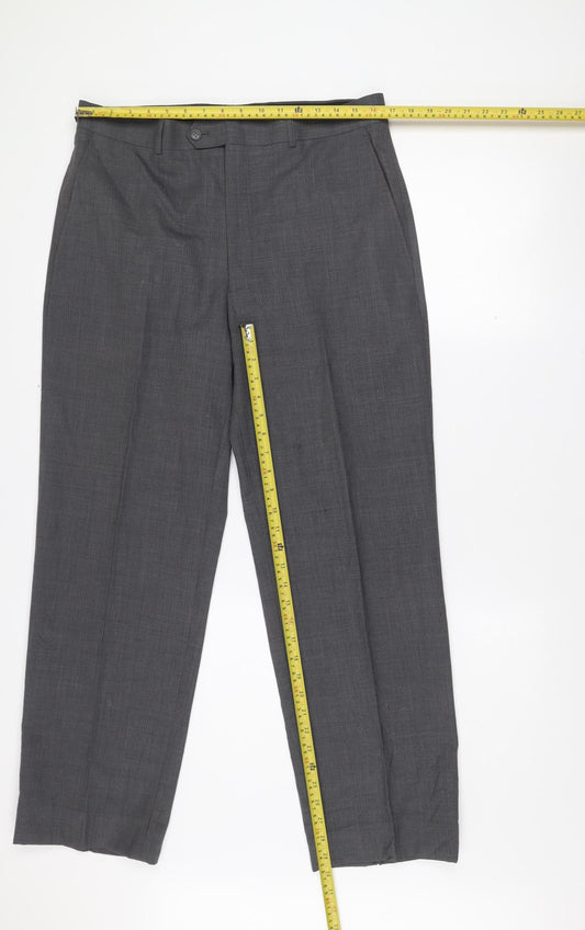 Daniel Hechter Men's Grey Wool Blend Classic Dress Trousers 36W 35L
