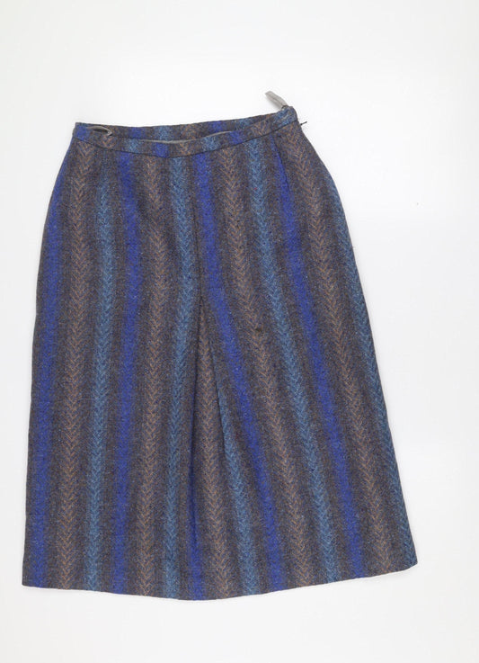 Kee-Mur Women’s Blue Wool Tweed Midi Straight Skirt Size 16