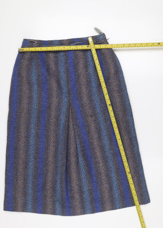 Kee-Mur Women’s Blue Wool Tweed Midi Straight Skirt Size 16