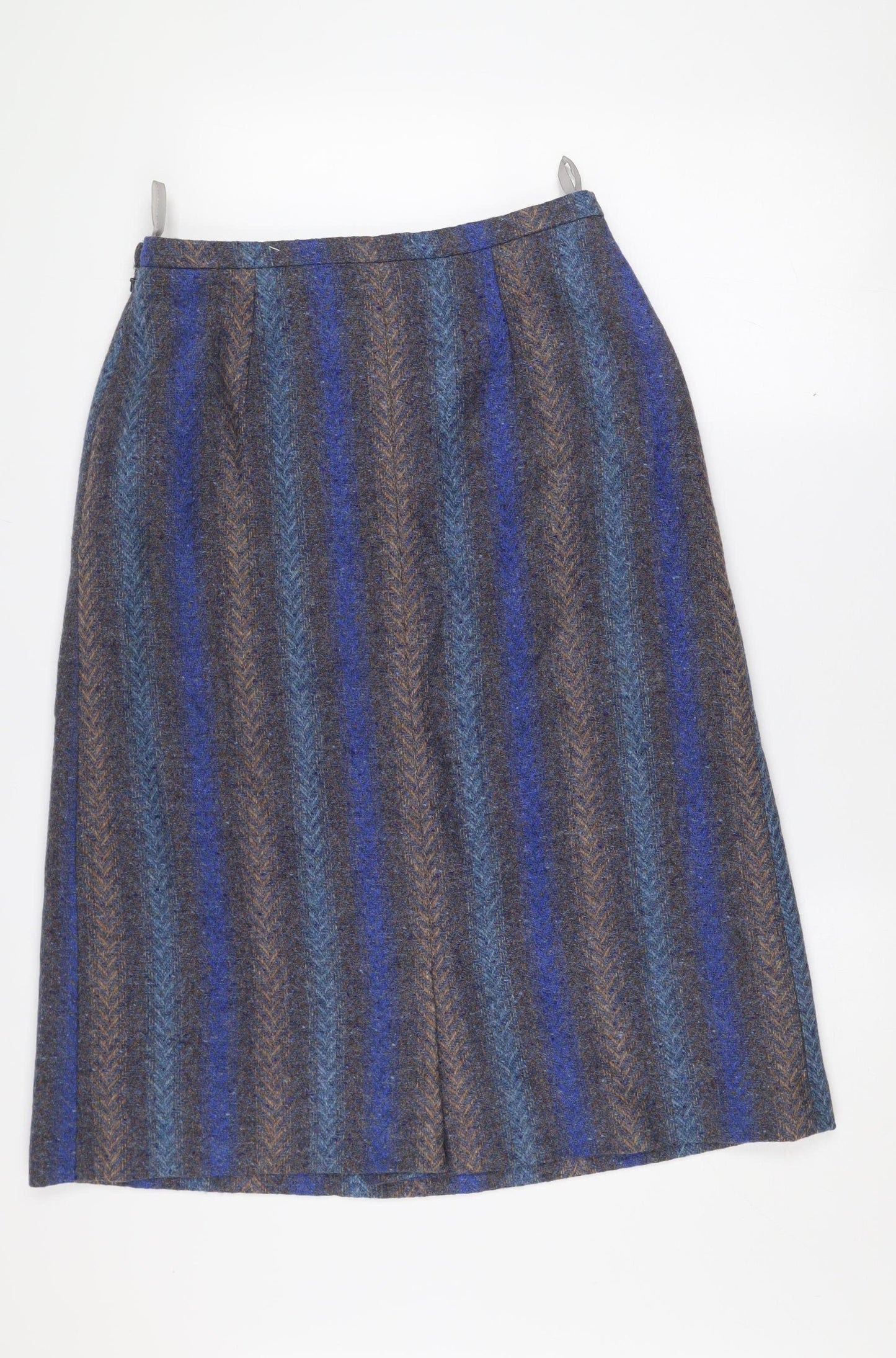 Kee-Mur Women’s Blue Wool Tweed Midi Straight Skirt Size 16