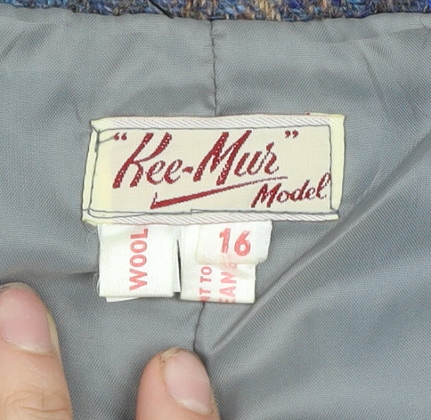 Kee-Mur Women’s Blue Wool Tweed Midi Straight Skirt Size 16