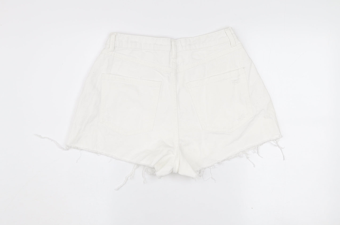 Miss Selfridge Women White Denim Cut-Off Shorts Size 12 High Rise Casual