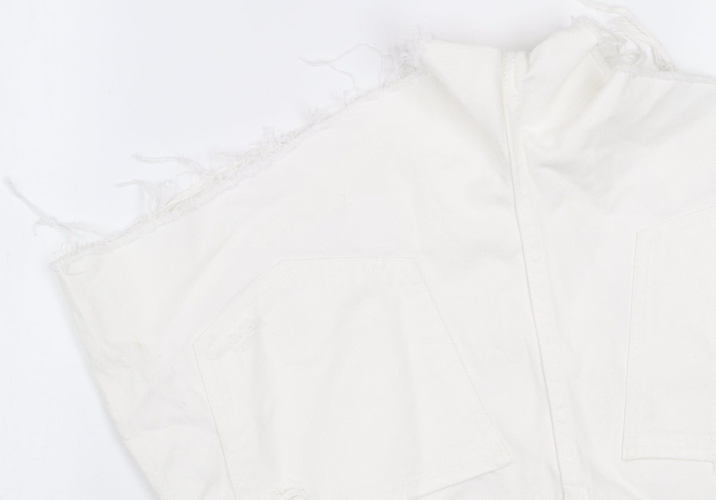 Miss Selfridge Women White Denim Cut-Off Shorts Size 12 High Rise Casual