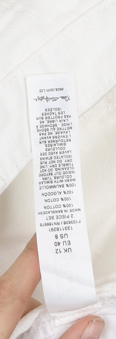 Miss Selfridge Women White Denim Cut-Off Shorts Size 12 High Rise Casual