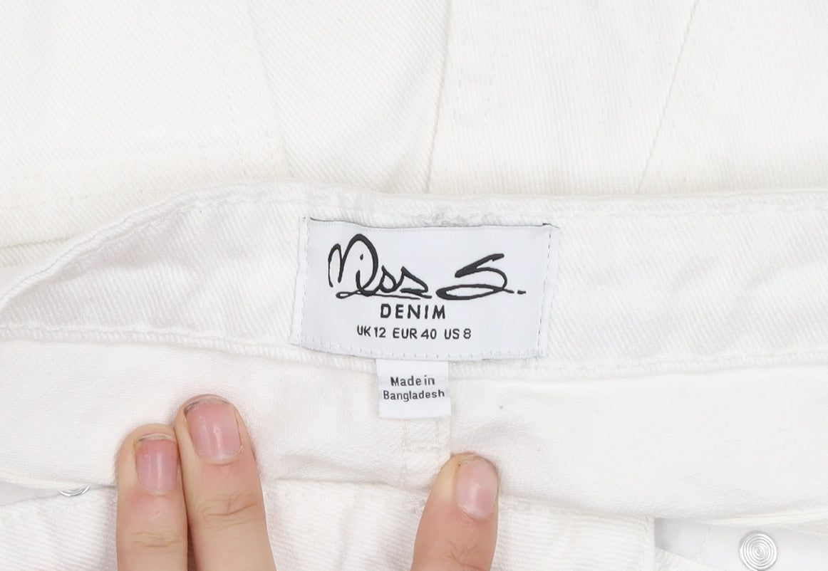 Miss Selfridge Women White Denim Cut-Off Shorts Size 12 High Rise Casual
