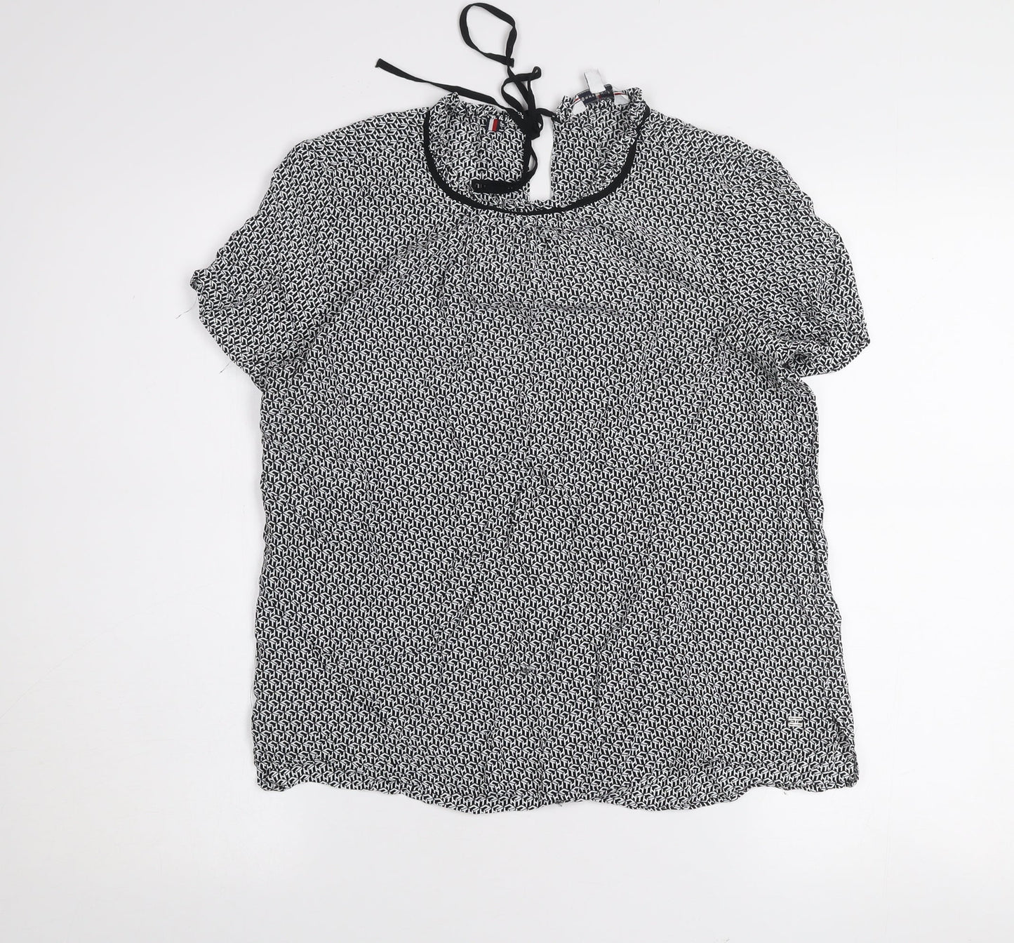 Tommy Hilfiger Women’s Black Geometric Chiffon Blouse Size 10