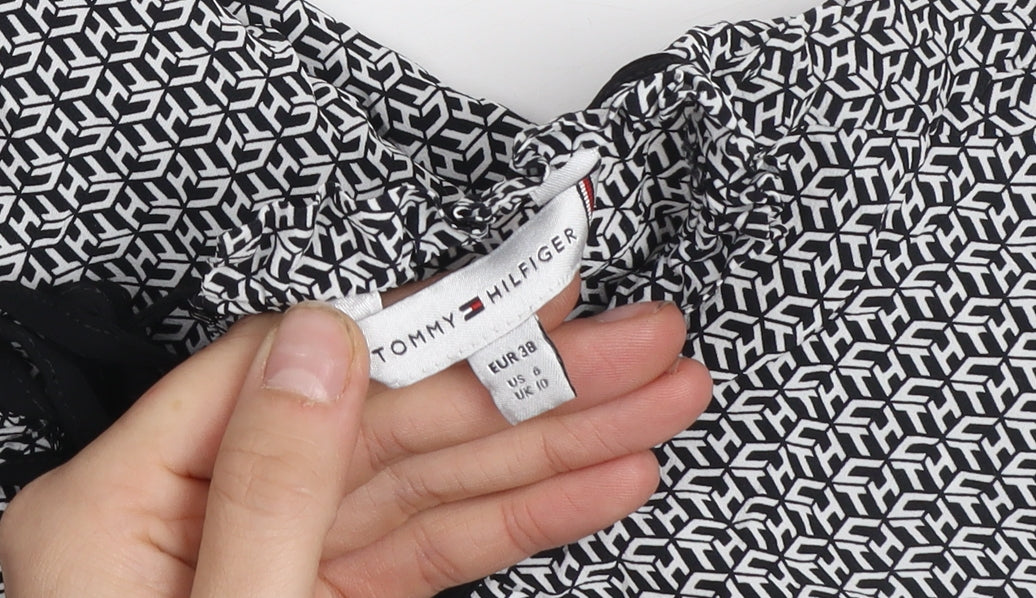 Tommy Hilfiger Women’s Black Geometric Chiffon Blouse Size 10