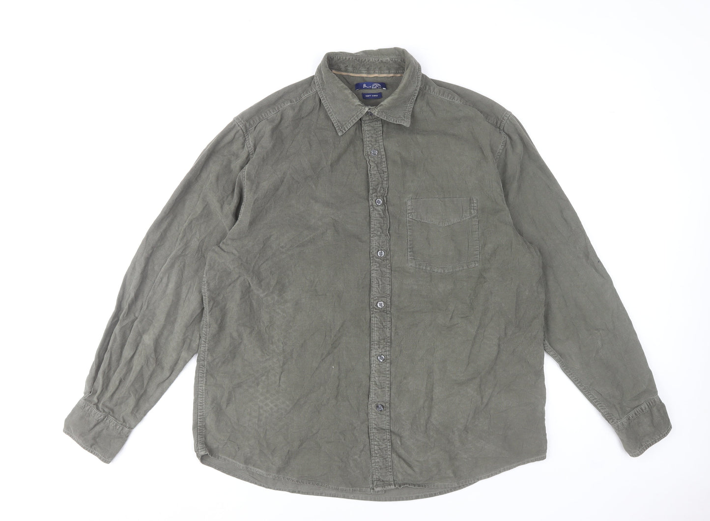 BHS Men's Green Cotton Long Sleeve Button-Up Casual Shirt L