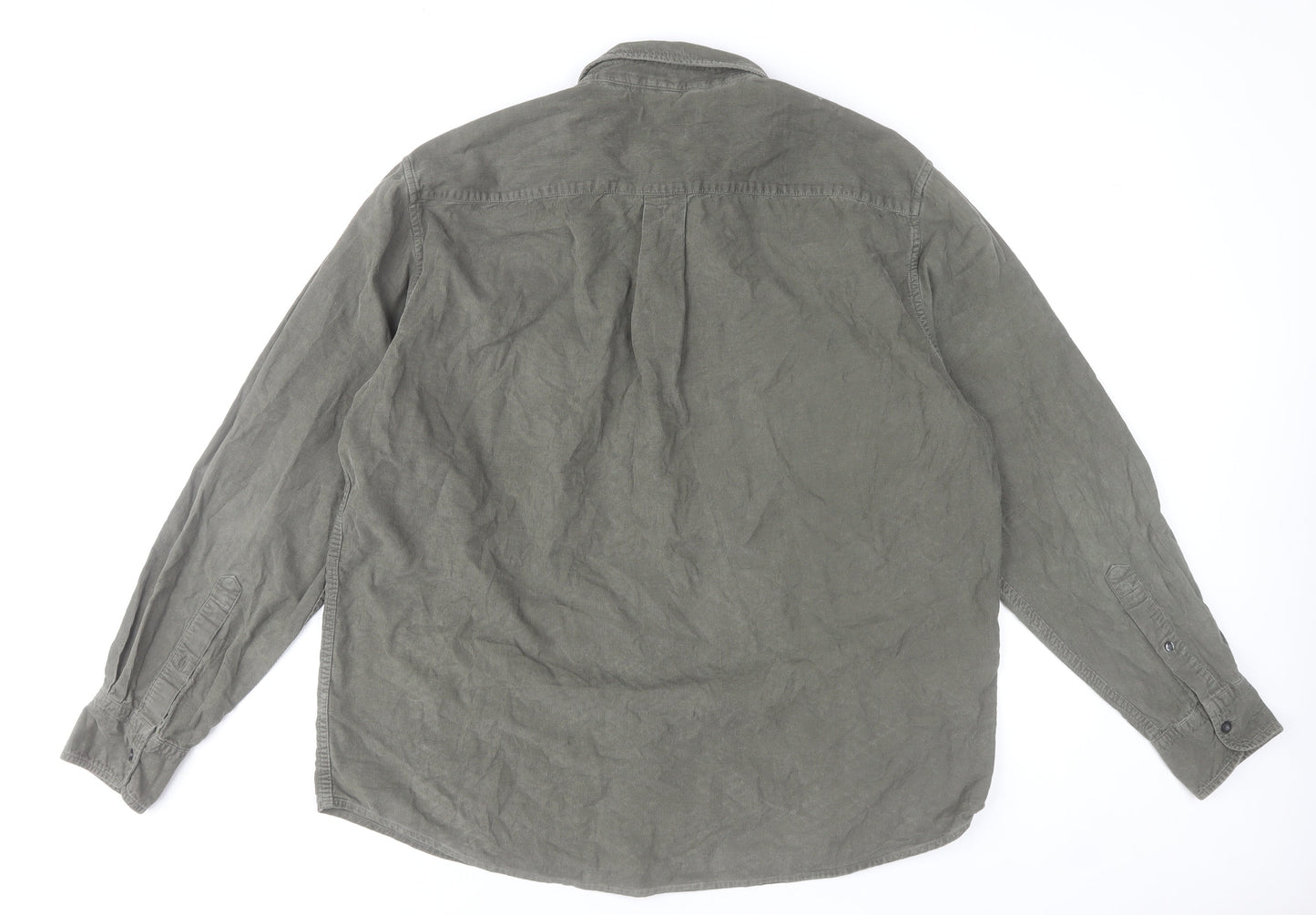 BHS Men's Green Cotton Long Sleeve Button-Up Casual Shirt L