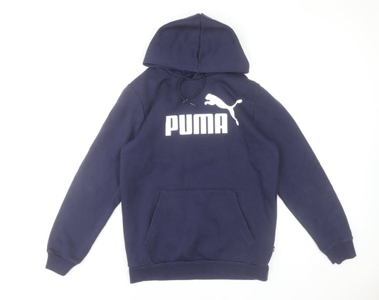 Puma Women's Navy Pullover Hoodie Small Cotton Blend Logo Sweatshirt