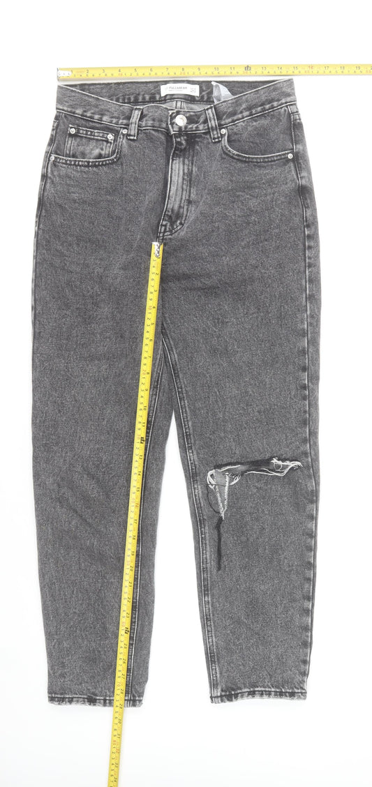 Pull & Bear Womens Grey High Rise Mom Jeans Size 10 Distressed Denim