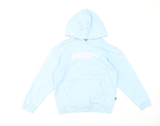Puma Girls Blue Pullover Hoodie 11-12 Years Graphic Logo Fleece Sweatshirt