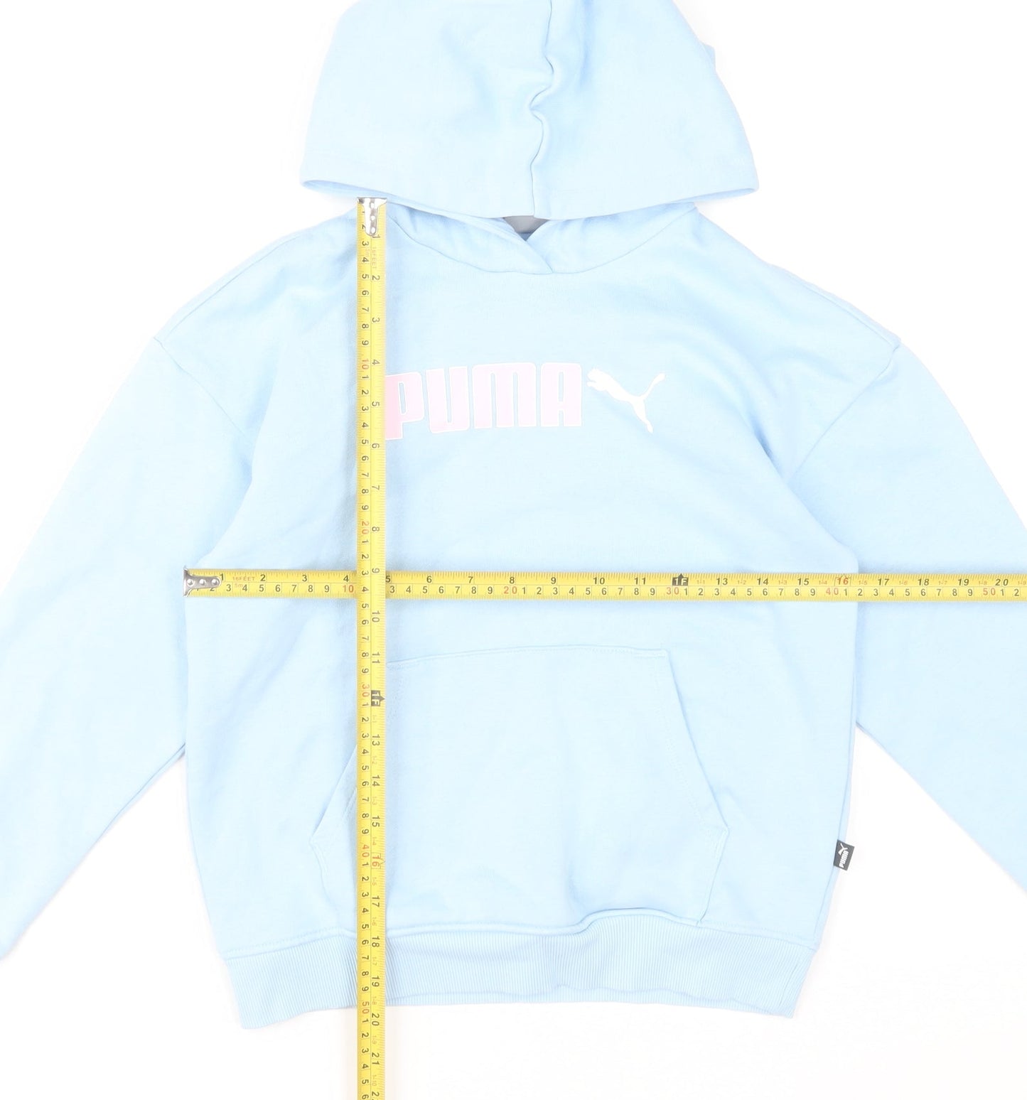 Puma Girls Blue Pullover Hoodie 11-12 Years Graphic Logo Fleece Sweatshirt
