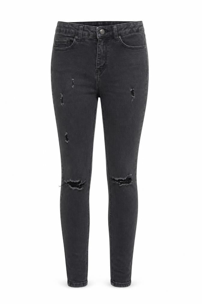 Front view of Denim Co. women’s black skinny distressed jeans, size UK 6 slim, fit