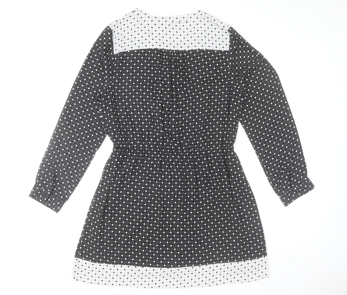 DR2 Women's Black Polka Dot Shift Dress Size L Long Sleeve