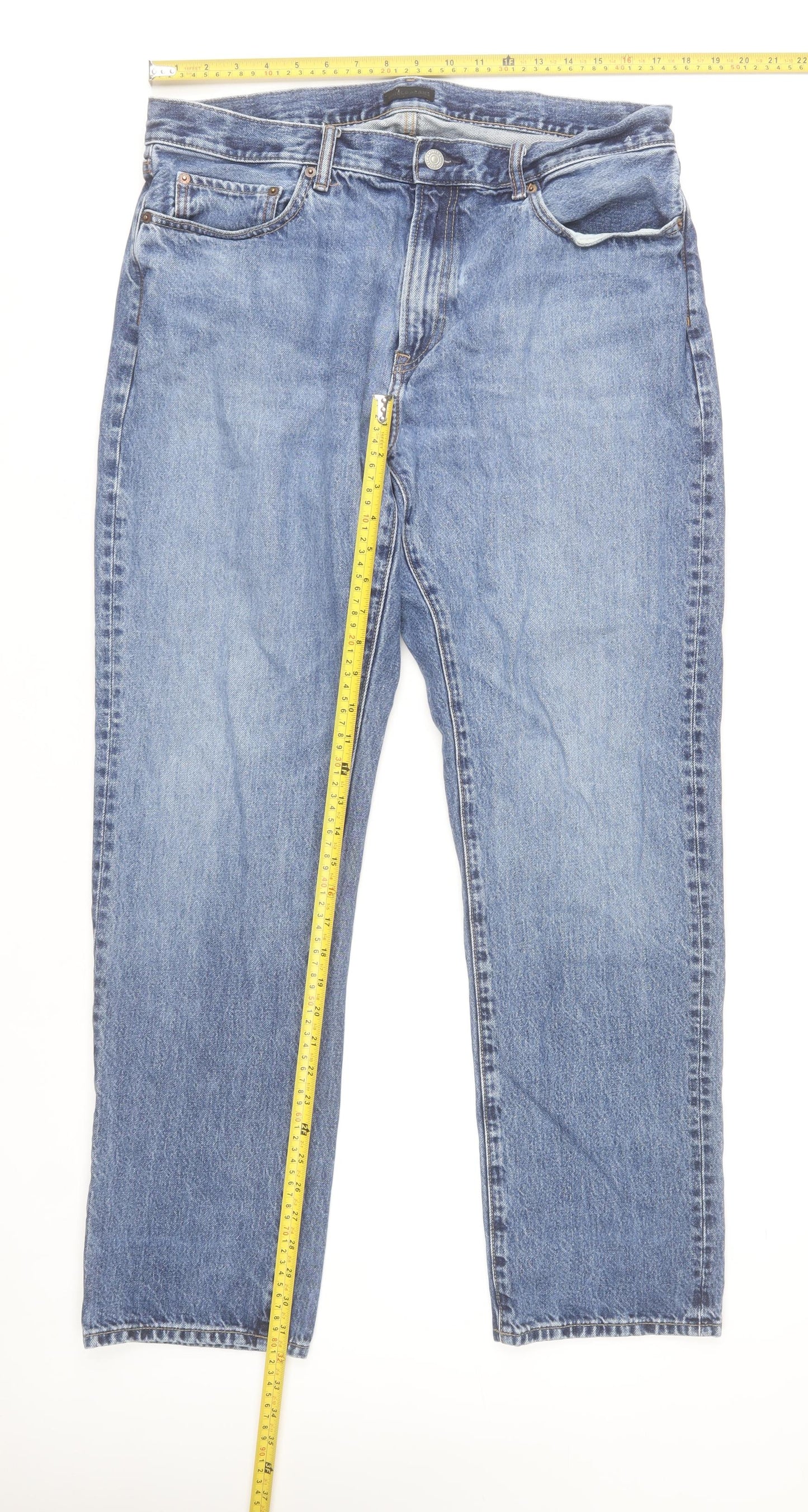 UNIQLO Men’s Blue 35x32 Straight Leg Denim Jeans Cotton Regular Fit