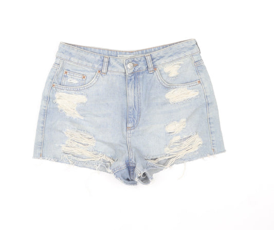 Topshop Women Blue Size 10 Cut-Off Denim Shorts High Rise