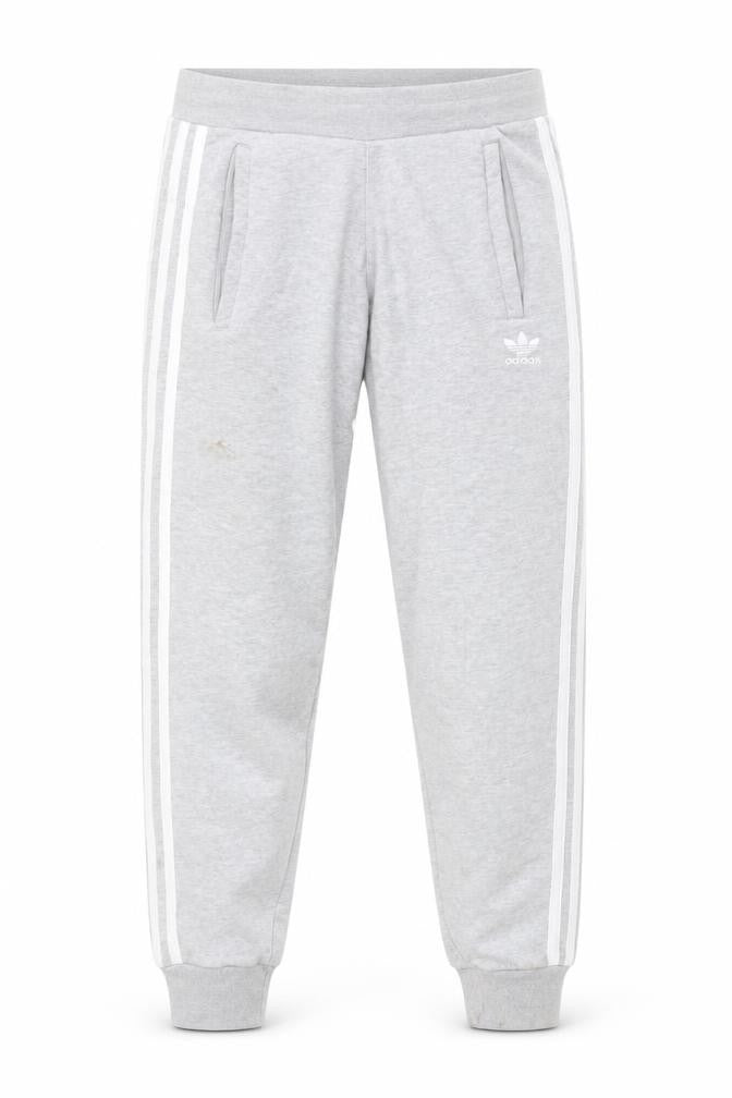 Front view of Adidas men’s grey jogger sweatpants, size S, elastic waist casual