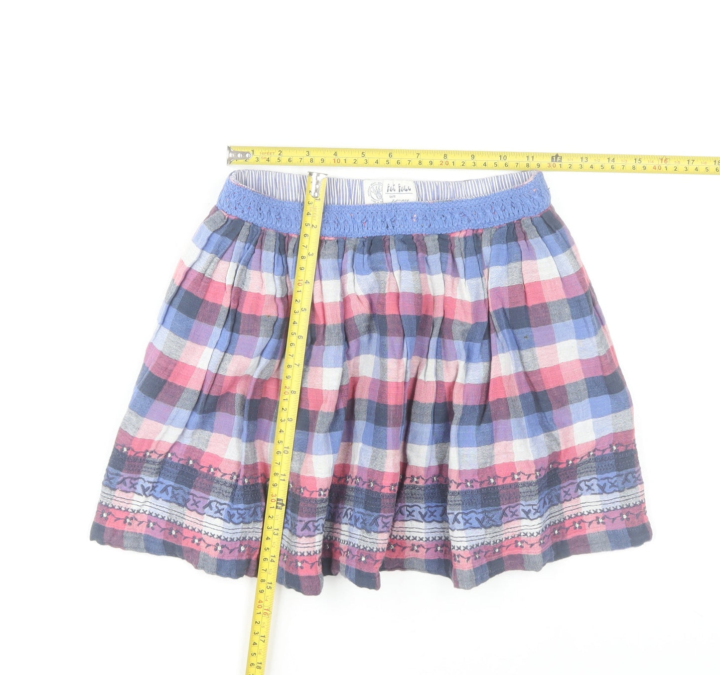 Fat Face Girls Multicoloured 10-11 Years A-Line Cotton Checked Skirt