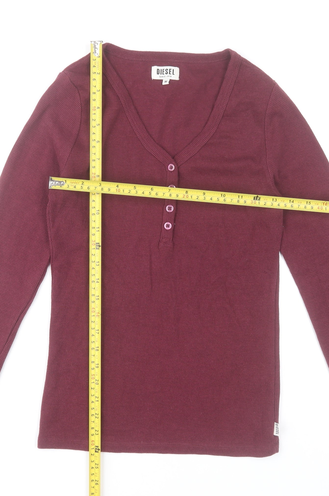 Diesel Womens Red V-Neck Long Sleeve Slim Fit Top Size M