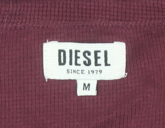 Diesel Womens Red V-Neck Long Sleeve Slim Fit Top Size M