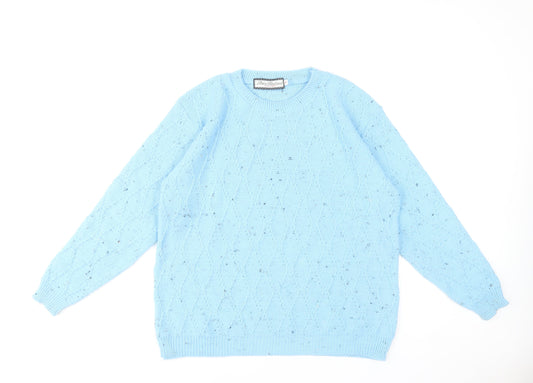 Paco Boutique Women Blue Size 14 Cable Knit Crew Neck Jumper