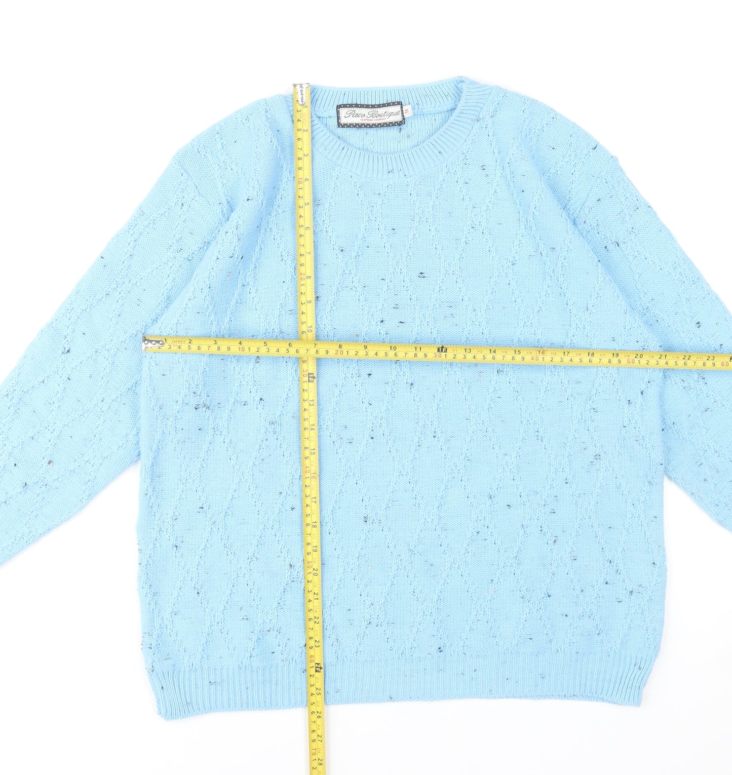 Paco Boutique Women Blue Size 14 Cable Knit Crew Neck Jumper