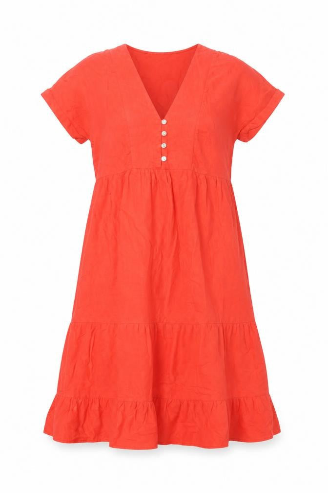 Dunnes Women Red Linen Blend A-Line Midi Dress XS