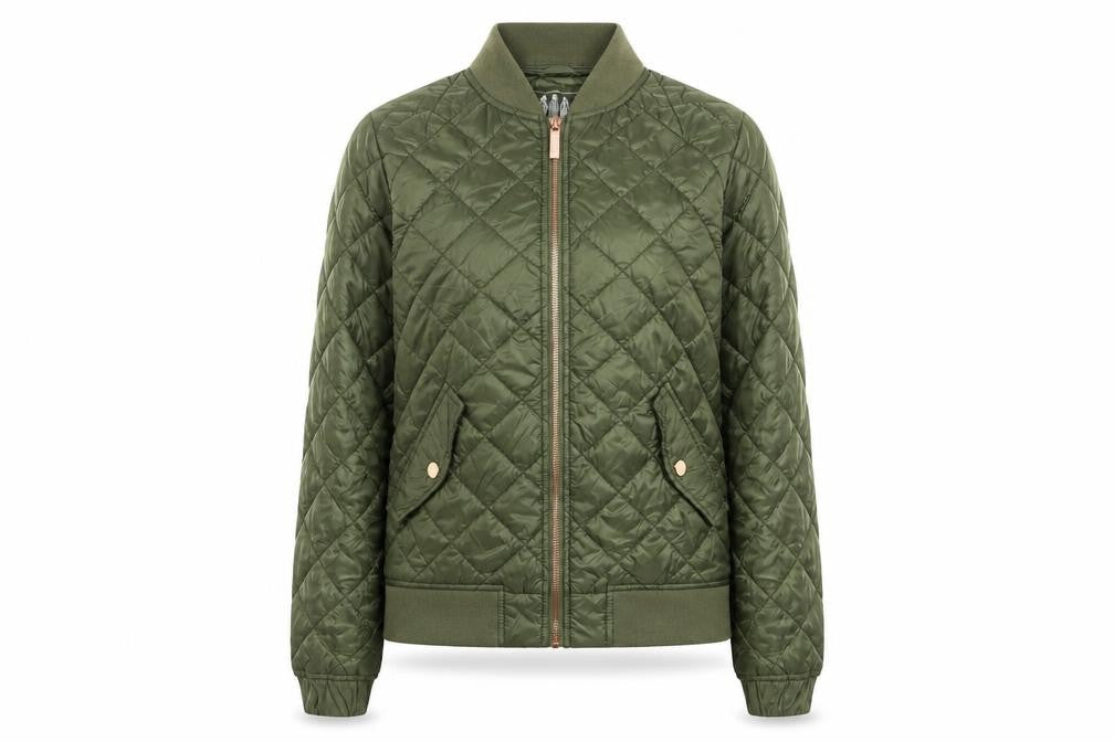ELLE Women's Green Quilted Bomber Jacket XS
