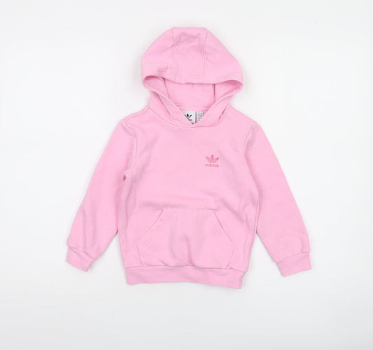 Adidas Girls Pink Pullover Hoodie 3-4 Years Fleece Logo Sweatshirt