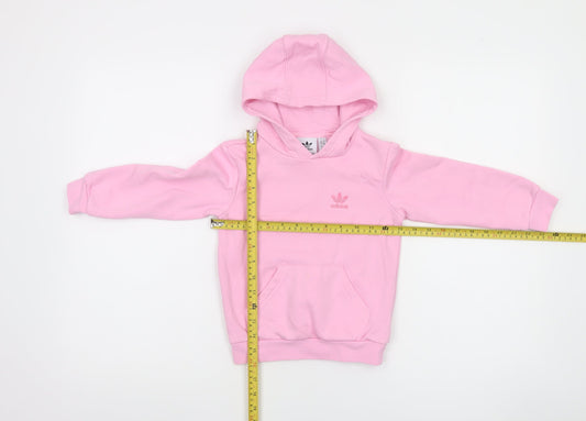 Adidas Girls Pink Pullover Hoodie 3-4 Years Fleece Logo Sweatshirt
